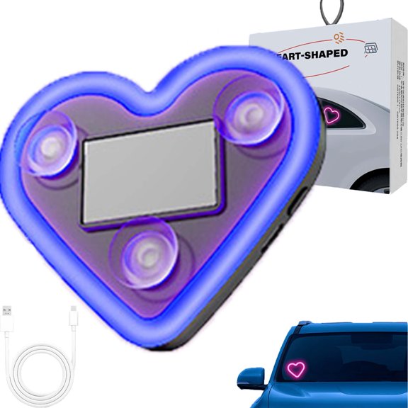 CLIQKWEN Car Solar Heart LED Light,Valentine's Day Solar Powered Triangle Heart LED Light – Wireless IP65 Waterproof C-Pillar Ambient Neon Light, Romantic Car Interior Decor for Couples