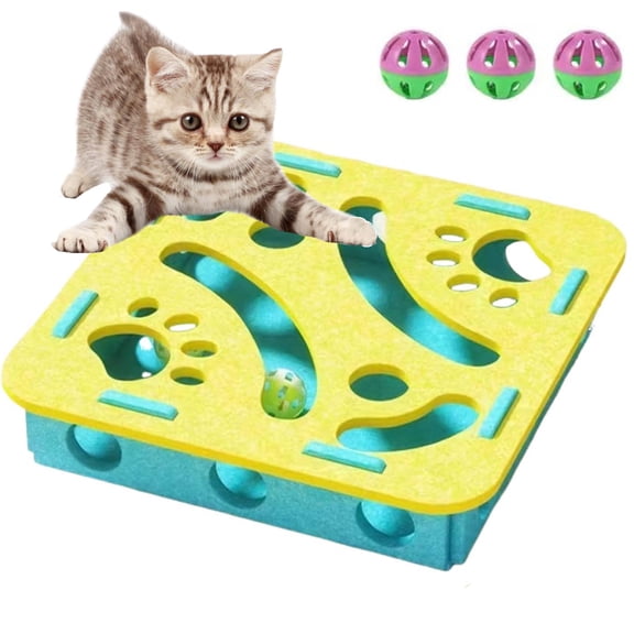 CLIQKWEN Cat Nail File & Scratch Puzzle Enrichment Box – with 3 Bell Balls & Funny Cat Stick, Stress-Free Alternative to Nail Clippers & Grinders, Easy to Disassemble & Clean