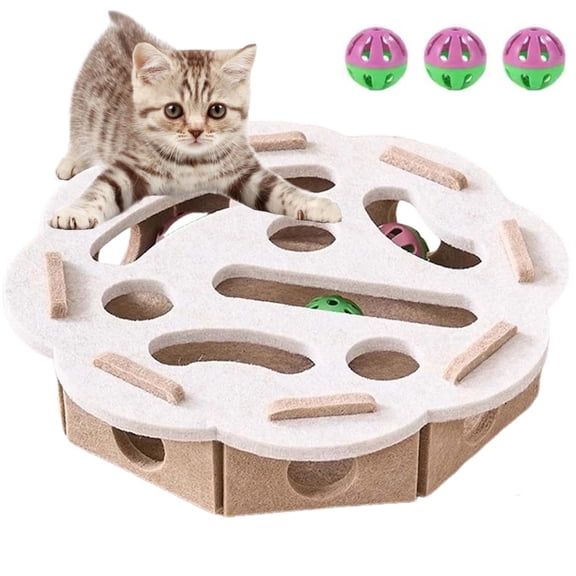 CLIQKWEN Cat Nail File & Scratch Puzzle Enrichment Box – with 3 Bell Balls & Funny Cat Stick, Stress-Free Alternative to Nail Clippers & Grinders, Easy to Disassemble & Clean