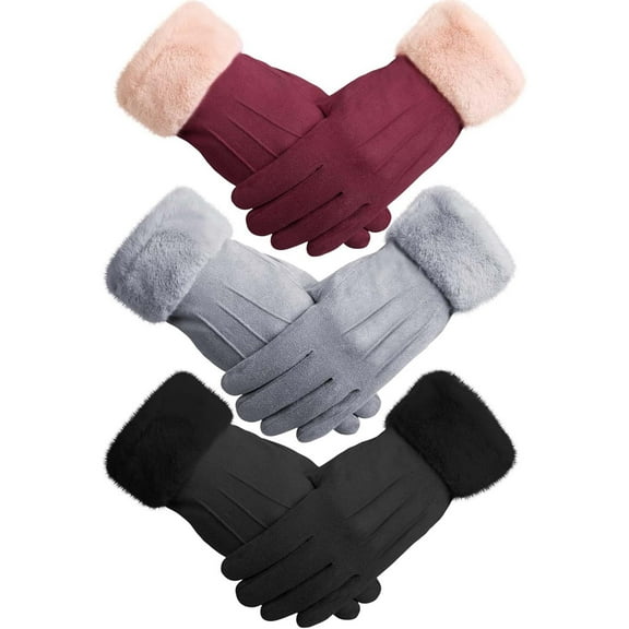 CLIQKWEN Chic Plush Cuff Winter Dress Gloves – Touchscreen Texting Fingers, Sherpa Fleece Lined, Windproof Warm