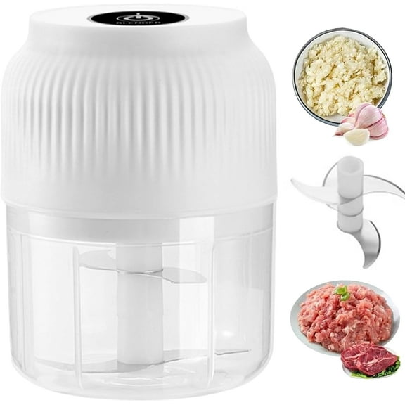 CLIQKWEN Electric Food Chopper, Mini Portable Vegetable Chopper with 4 Sharp Blades, for Quick Mincing of Onion, Garlic, Chili, Ginger & Nuts