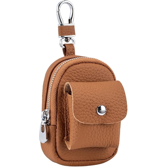 CLIQKWEN Genuine & PU Leather Mini Backpack Keychain – Cute Travel Organizer: Coin Purse, Makeup Bag & Zipper Pouch with Clip