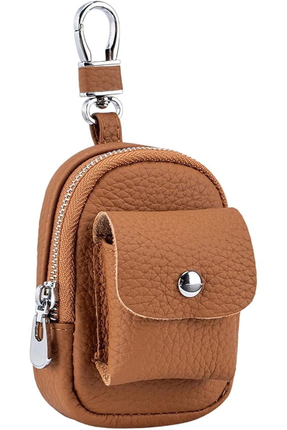 Genuine & PU Leather Mini Backpack Keychain – Cute Travel Organizer: Coin Purse, Makeup Bag & Zipper Pouch with Clip