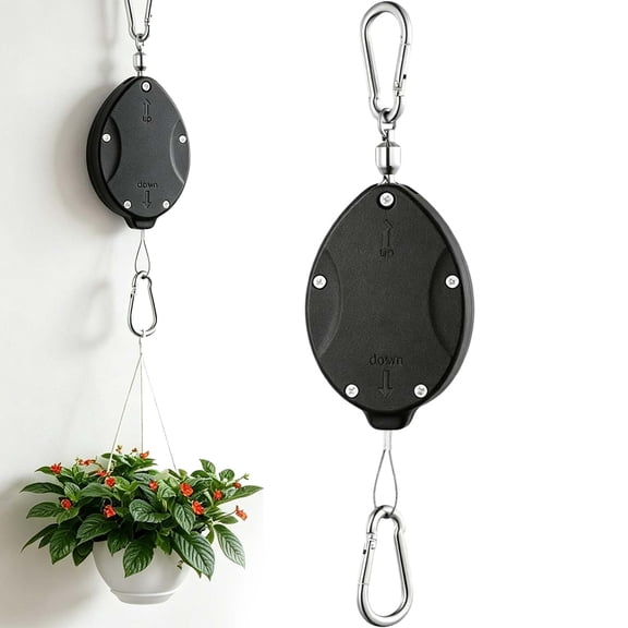 CLIQKWEN Heavy Duty Retractable Plant Hanger - Adjustable Plant Pulley for Hanging Plants - Easy Raise and Lower Hook for Bird Feeders Planters Pots - Indoor Outdoor Use