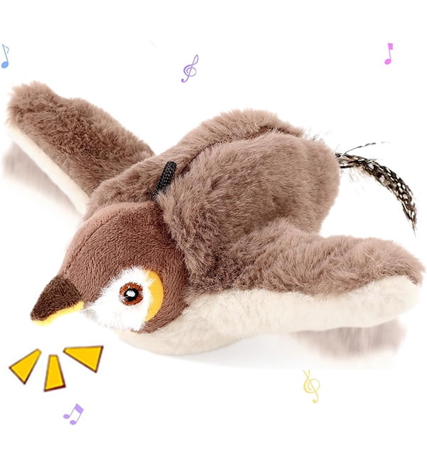 CLIQKWEN Interactive Chirping Flying Bird Cat Toys for Indoor Cats - Electric Sparrow Toy with Flapping Wings, Realistic Plush Pet Toy for Boredom Relief, Pajarito Volador Para Gatos