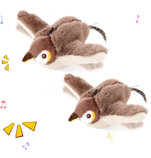 CLIQKWEN Interactive Chirping Flying Bird Cat Toys for Indoor Cats - Electric Sparrow Toy with Flapping Wings, Realistic Plush Pet Toy for Boredom Relief, Pajarito Volador Para Gatos