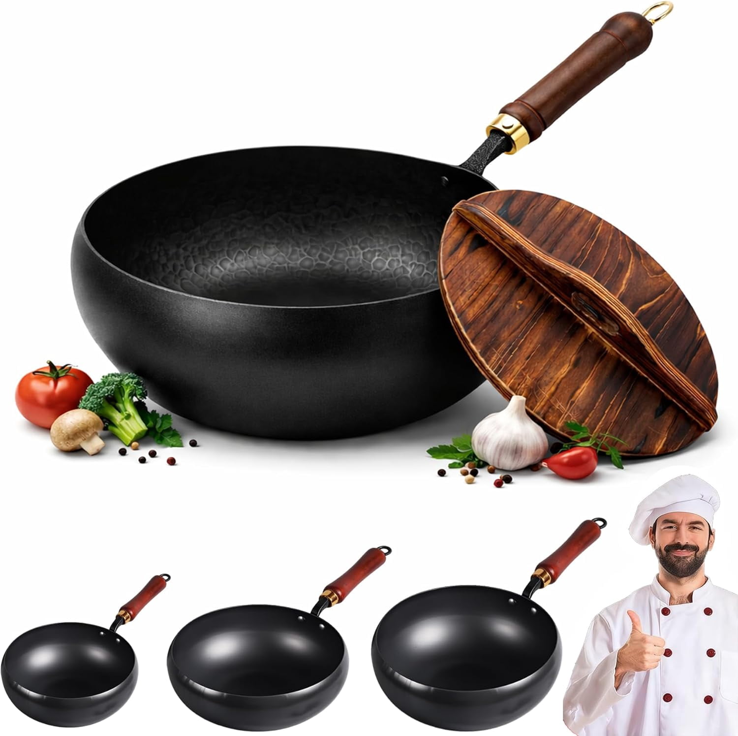 CLIQKWEN Japanese Cast Iron Wok, Traditional Uncoated Thick Iron ...