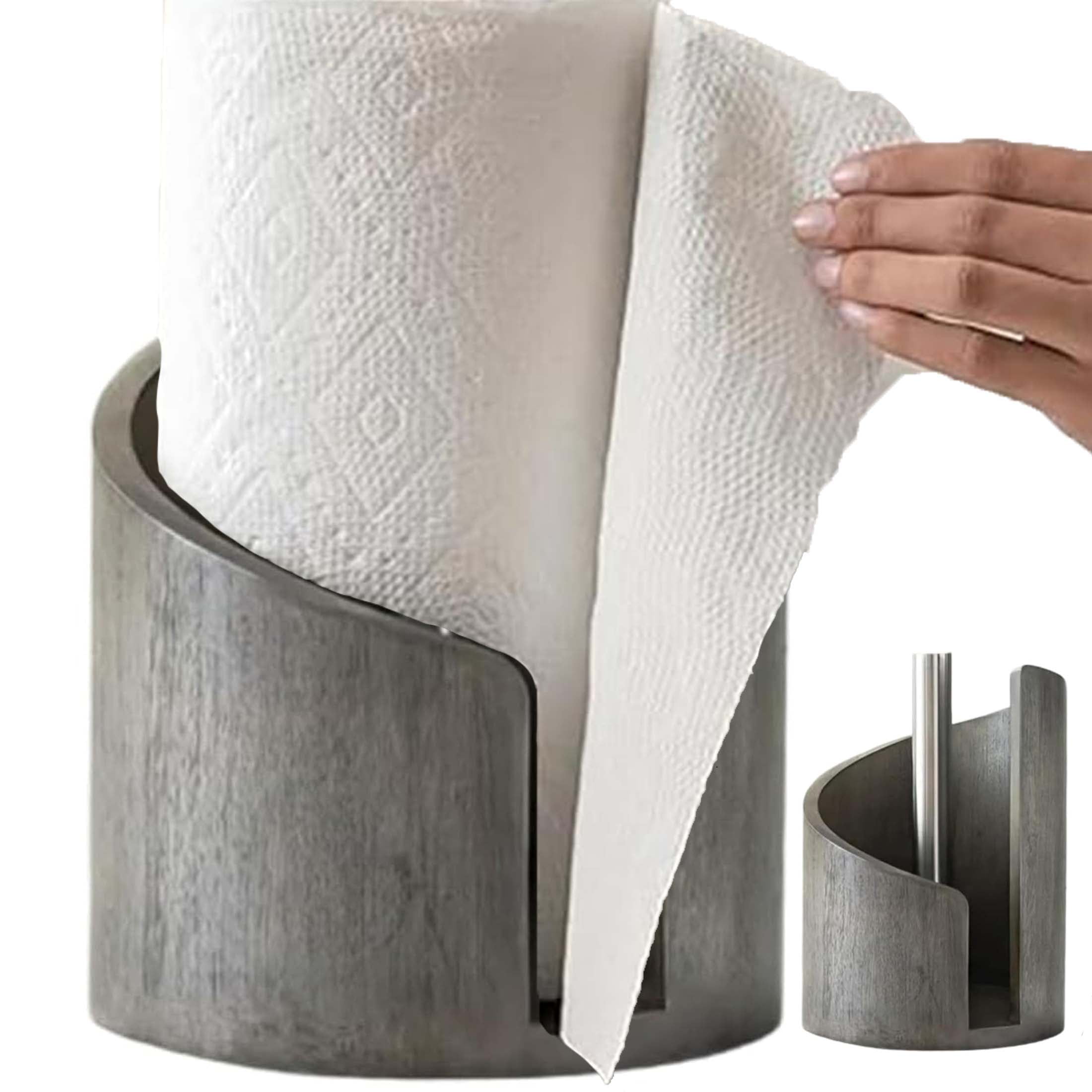 CLIQKWEN Mango Wood Round Base & Iron Countertop Paper Towel Holder – Effortless One-Hand Tearing, Fits Jumbo & Mega Rolls
