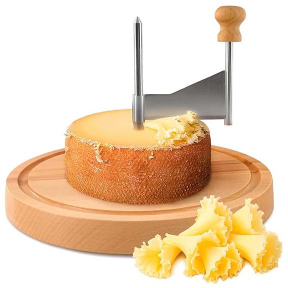 CLIQKWEN Rotary Cheese Curler & Flower Maker Handheld with Wooden Base, Adjustable Blade Creates Flower-Shaped Shavings for Hard/Soft Cheeses & Chocolate For Home, Cafes & Dessert Shops