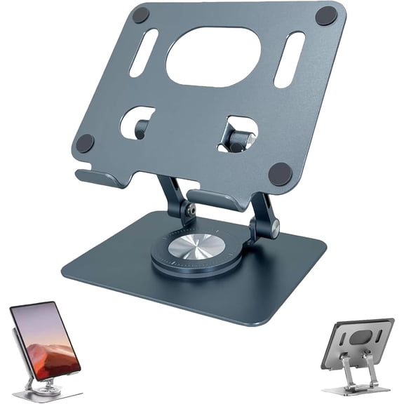 CLIQKWEN Rotating Stand for Laptop,3 in 1 Portable Adjustable 360° Rotating Base,Foldable Laptop Stand for Tablets,Laptops and Phones (Silver+Gray)