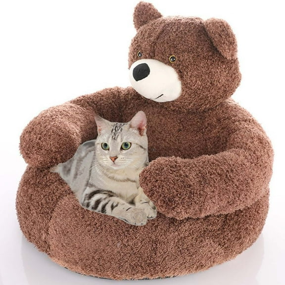 CLIQKWEN Teddy Bear Cuddler Dog Bed with Arms - 2026 New Upgrade, Removable Cool Mat - Cute Plush, Non-Slip Bottom - Hug-Style Bed for Cats & Small/Medium Dogs