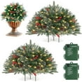 thumbnail image 1 of CLIQKWEN pre-lit artificial christmas tree urn filler, Prelit Holiday Planter Filler, Battery Powered Lighted Artificial Xmas Pine Trees with Tripod Stake and 60 LED Lights, 1 of 10