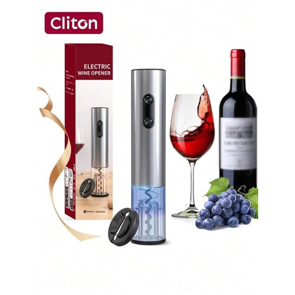 CLITON Electric Wine Opener Set - Battery Operated Automatic Corkscrew with Foil Cutter & LED Light (Black)