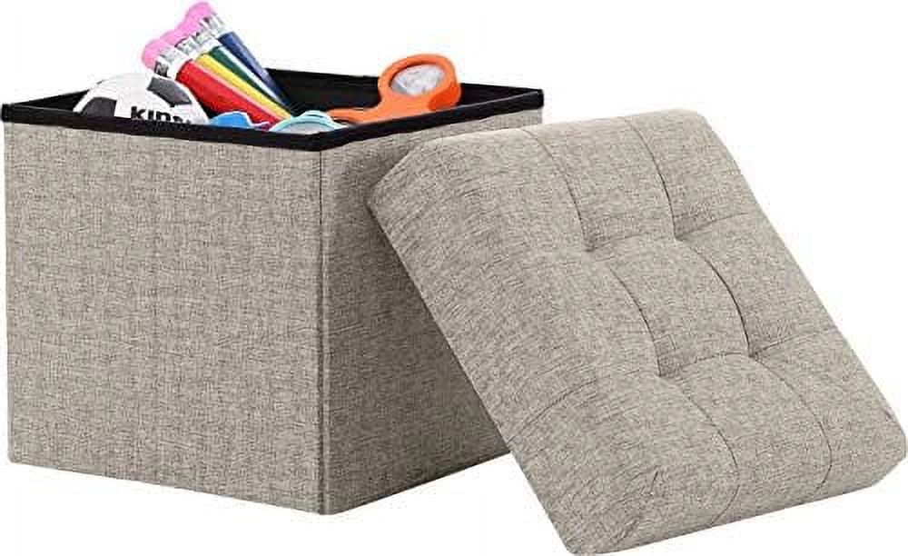 JYHOME 15 Inch Square Ottoman Cube Tufted Square Linen Ottoman Chest