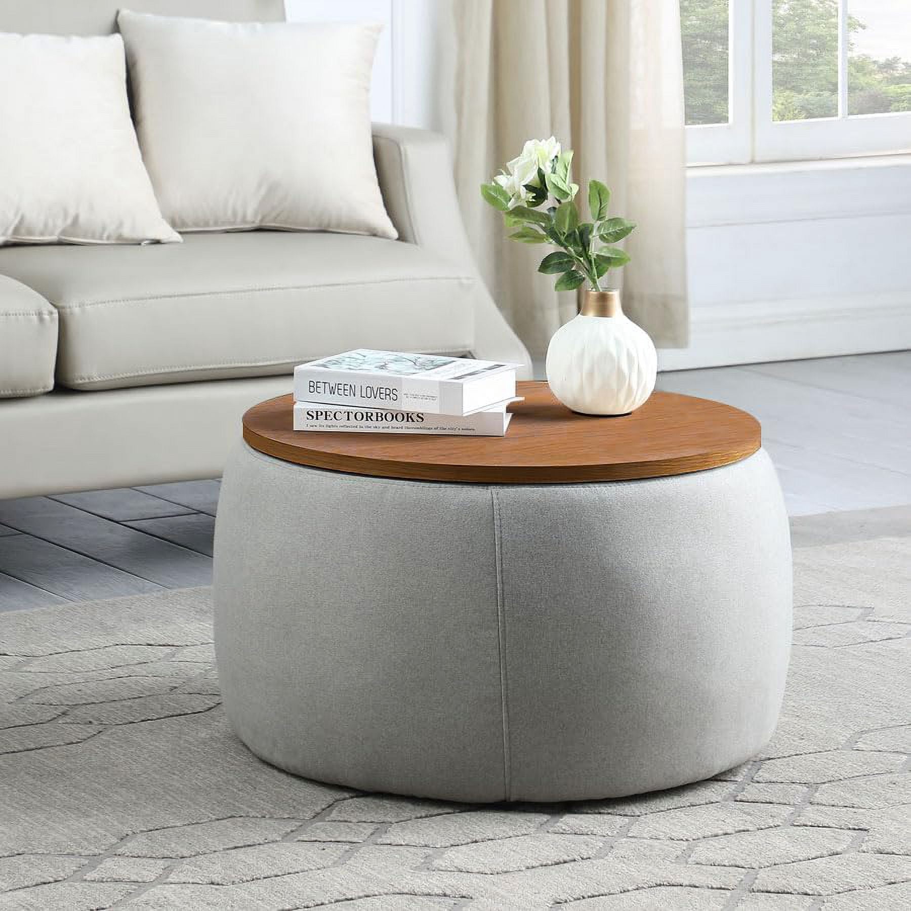 CLKHGFAR Ottoman with Round Coffee Room with Wooden Lid Circle Ottoman ...