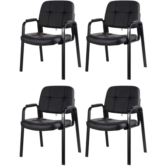 CLLATINA Waiting Room Chairs with Padded Arms Leather Guest Chair no Wheels for Office Reception and Conference Desk Black, 4 Pack