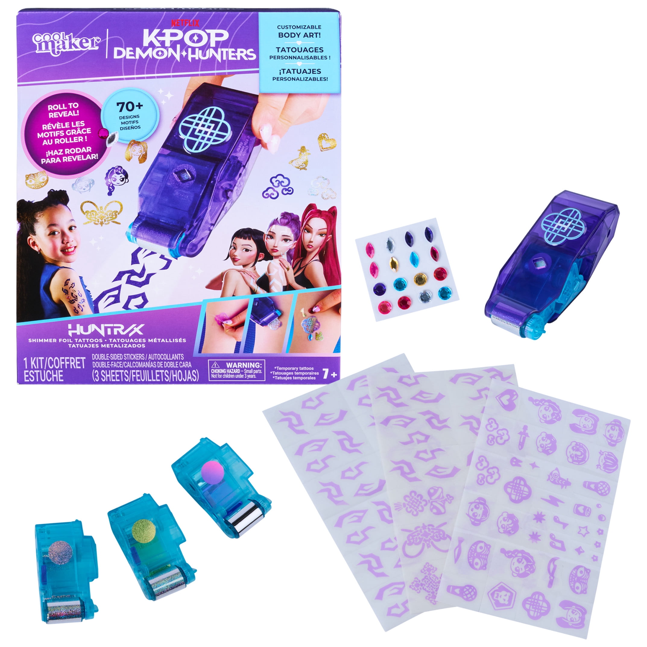 Cool Maker, KPop Demon Hunters HUNTR/X Shimmer Foil Tattoos Kit for Kids Ages 7 and up