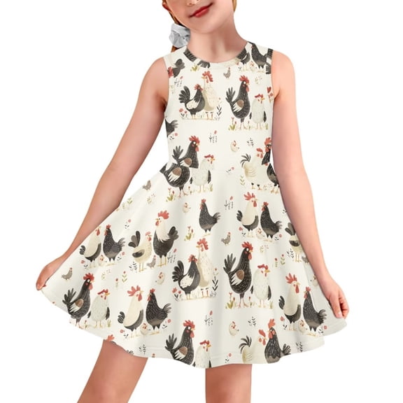 CLOHOMIN Chicken Tank Dress for Teen Girls 11-12 Years Old Comfy One Piece Sundress Sleeveless Flare Dress Kids Round Neck Flared Dress Special Occasion Dresses