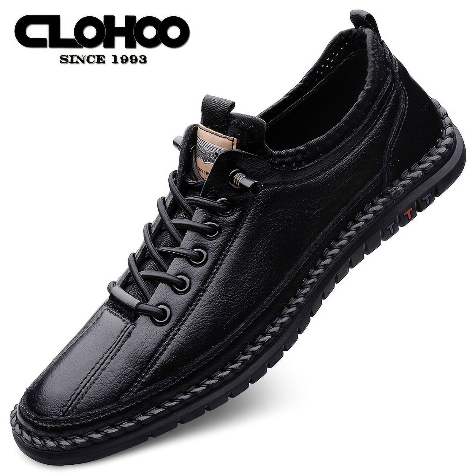 CLOHOO Men's Genuine Leather Shoes, Lace Up Rubber Sole Hand-sewn ...