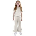 thumbnail image 1 of CLOISE 2 Piece Outfit for Kids Girls Short Sleeve Matching Sets Outfits T Shirts Flared Leg Pants Beach Vacation Clothes, 1 of 8