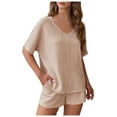 thumbnail image 1 of CLOISE 2 Piece Outfit for Women Short Sleeve Plus Size Matching Sets Oversized Outfits T Shirts Shorts Beach Vacation Clothes, 1 of 8