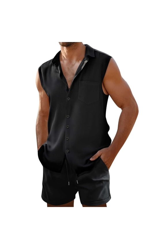 2 Piece Sets for Men Casual Sleeveless Big and Tall Outfits with Pockets Lounge Sets Tank Tops Short Matching Summer Clothes