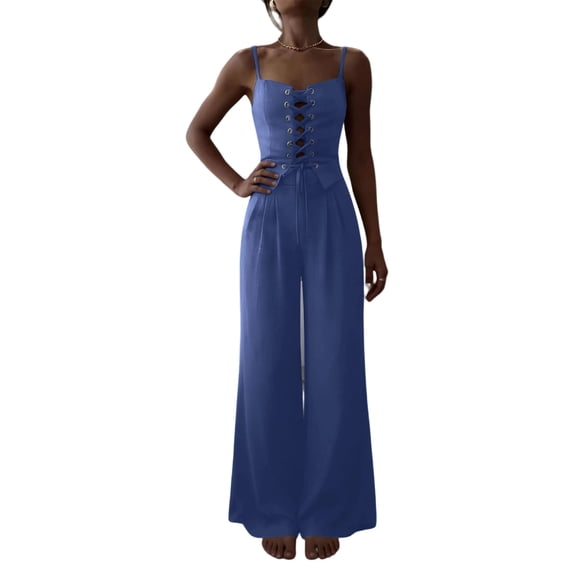 CLOISE 2 Piece Sets for Women Casual Sleeveless Plus Size Matching Sets Cut Out Outfits Tank Tops Wide Leg Pants Travel Clothes