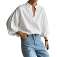 thumbnail image 1 of CLOISE 3/4 Length Sleeve Mens Tops Bell Sleeve Shirts Loose Solid Color V Neck Pullover Casual Fall Clothes White S, 1 of 8