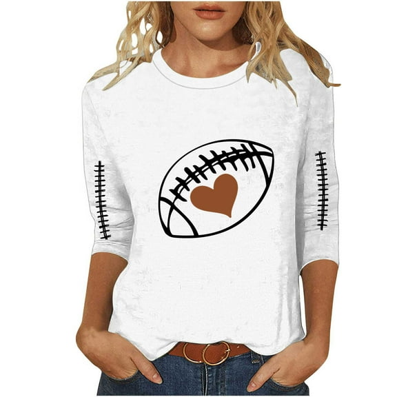 CLOISE 3/4 Length Sleeve Womens Tops Plus Size Crew Neck Shirt Graphic Pullover Cute Fall Winter Clothes White M