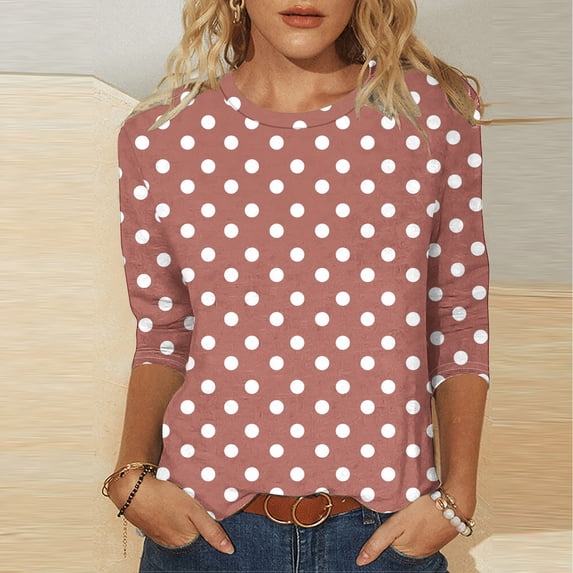 CLOISE 3/4 Length Sleeve Womens Tops Plus Size Shirts Crewneck Casual Pullover Print Summer Blouses Watermelon Red L