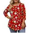 thumbnail image 1 of CLOISE 3/4 Length Sleeve Womens Tops Shirts Loose Floral Crew Neck Pullover Trendy Fall Tunic Clothes Red 4XL, 1 of 5