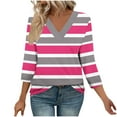thumbnail image 1 of CLOISE 3/4 Length Sleeve Womens Tops V Neck Shirt Striped Pullover Casual Fall Winter Clothes Hot Pink XL, 1 of 8