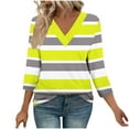 thumbnail image 1 of CLOISE 3/4 Length Sleeve Womens Tops V Neck Shirt Striped Pullover Casual Fall Winter Clothes Yellow M, 1 of 8