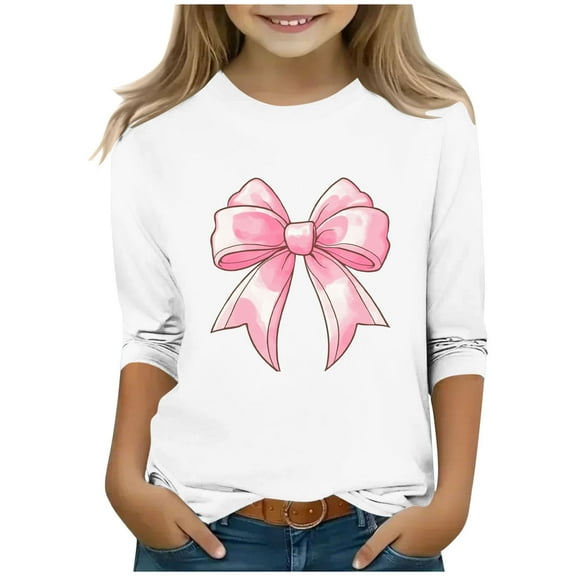 CLOISE 3/4 Sleeve Kids Shirts Boys Girls Toddler Crew Neck Tops Bow Print Outfits Fall Winter Clothes Multicolor 3-12T