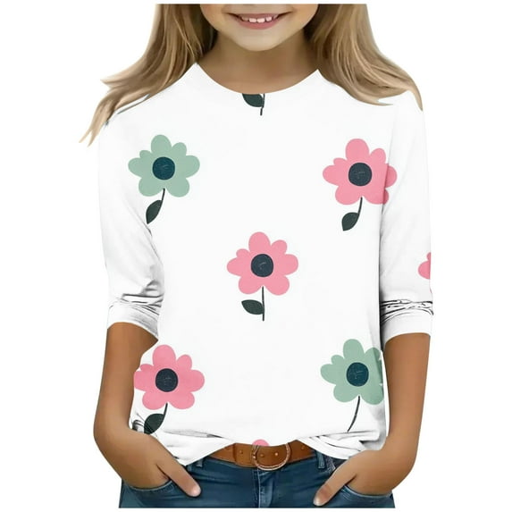 CLOISE 3/4 Sleeve Kids Shirts Boys Girls Youth Crew Neck Tops Floral Casual Fashion Fall Winter Clothes Multicolor 3-12T