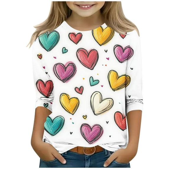 CLOISE 3/4 Sleeve Kids Shirts Boys Girls Youth Crew Neck Tops Heart Casual Fashion Fall Winter Clothes Multicolor 3-12T