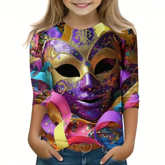 CLOISE 3/4 Sleeve Kids Shirts Girls Boys Youth Mardi Gras Crew Neck ...