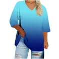 thumbnail image 1 of CLOISE 3/4 Sleeve T Shirts for Women Plus Size V Neck Tops Gradient Pullover Casual Vacation Clothes Blue 5XL, 1 of 4