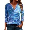 thumbnail image 1 of CLOISE 3/4 Sleeve Tops for Women Plus Size Christmas Snowflake V Neck Pullover Tee Shirts Slim Cute Holiday Travel Clothes M, 1 of 4