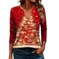 thumbnail image 1 of CLOISE 3/4 Sleeve Tops for Women Plus Size Christmas Tree V Neck Tee Shirts Pullover Slim Festive Holiday Travel Clothes XL, 1 of 4