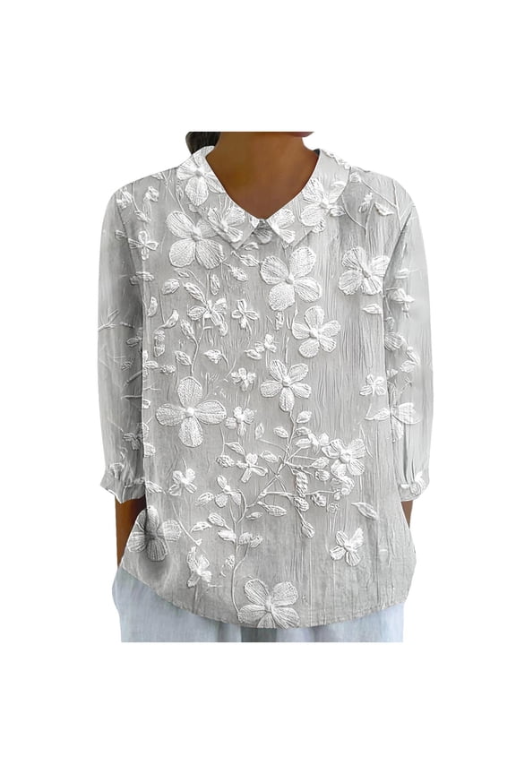 3/4 Zip Pullover Womens Crew Neck Tops Graphic 3/4 Sleeve Shirt Cute Vacation Clothes Beige 2XL