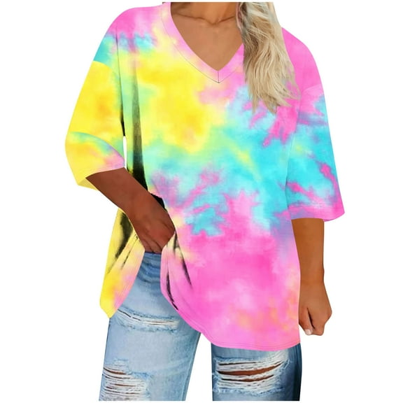 CLOISE 3/4 Zip Pullover Womens Plus Size V Neck Tops Graphic 3/4 Sleeve Shirt Cute Fall Winter Clothes Multicolor L