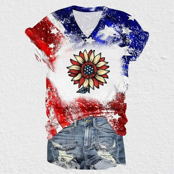 CLOISE American Flag Shirt Womens 4th of July Shirts Independence Day Print Tee Tops Red L