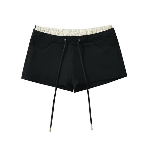 CLOISE Athletic Shorts for Women with Pockets Black L Summer Trendy Casual Short Shorts Solid Butt Lifting Shapewear Rope Tie Comfy Running Bermuda Shorts