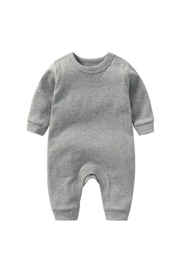 Baby Romper Jumpsuit Cotton Button Long Sleeve Solid Bodysuit Gray 3-18 Months