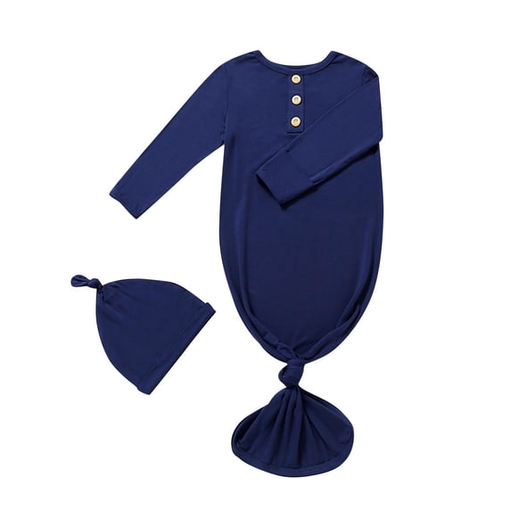 CLOISE Baby Romper Long Sleeve with Hat Button Long Sleeve Solid Bodysuit Dark Blue 0 Months