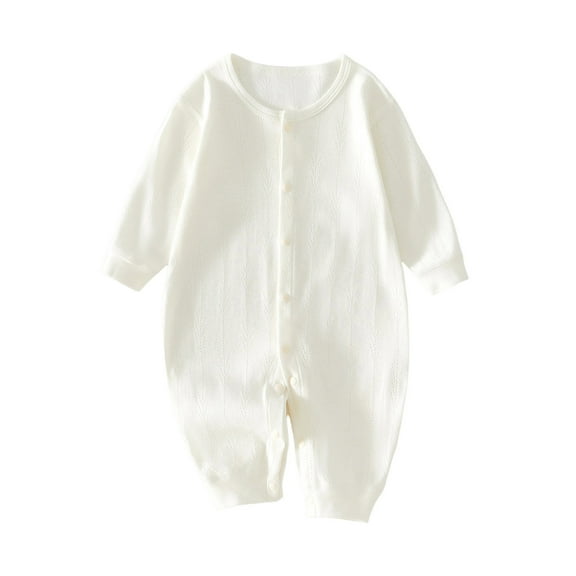 CLOISE Baby Romper Pajamas Cotton Button Long Sleeve Solid Bodysuit White 0 Months
