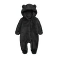 thumbnail image 1 of CLOISE Baby Romper Pajamas with Bear Ears Hoodie Fleece Zipper Long Sleeve Shaped Solid Bodysuit Black 6 Months, 1 of 4