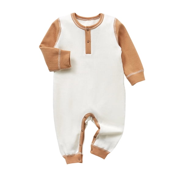 CLOISE Baby Rompers Boys Winter Cotton Button Long Sleeve Solid Bodysuit Brown 1Years