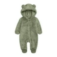 thumbnail image 1 of CLOISE Baby Rompers Girls with Bear Ears Hoodie Fleece Zipper Long Sleeve Shaped Solid Bodysuit Green 0-12 Months, 1 of 5